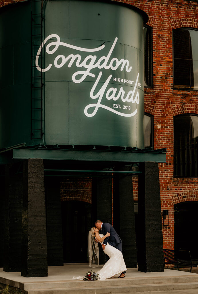 Congdon Yards Outside wedding couple under water tower