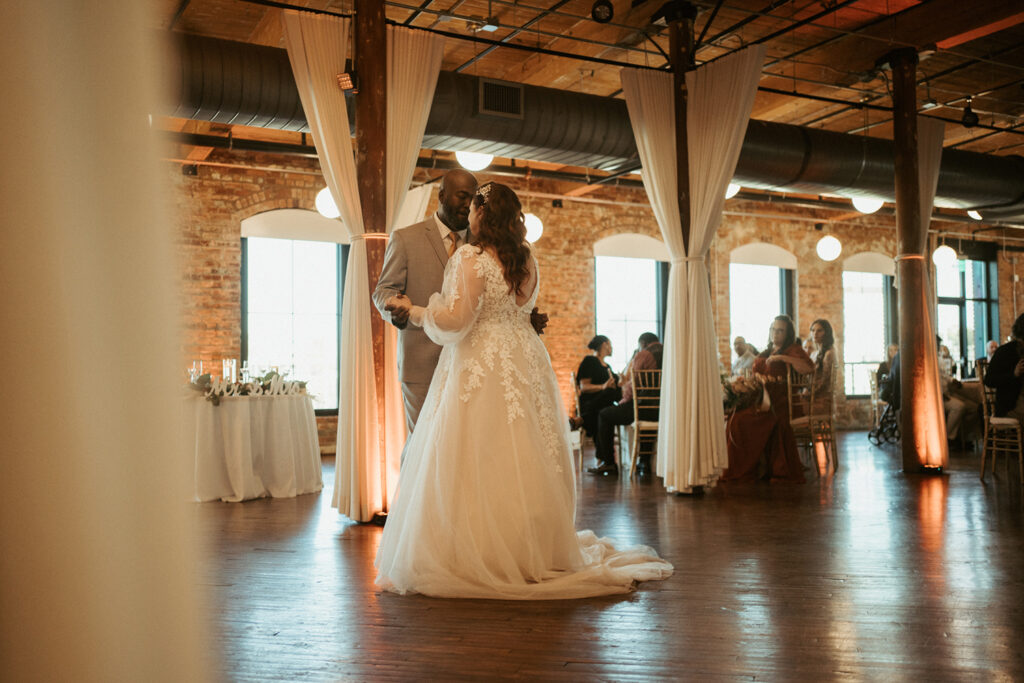 Congdon Yards Pine Room at the Loft first dance eyes closed