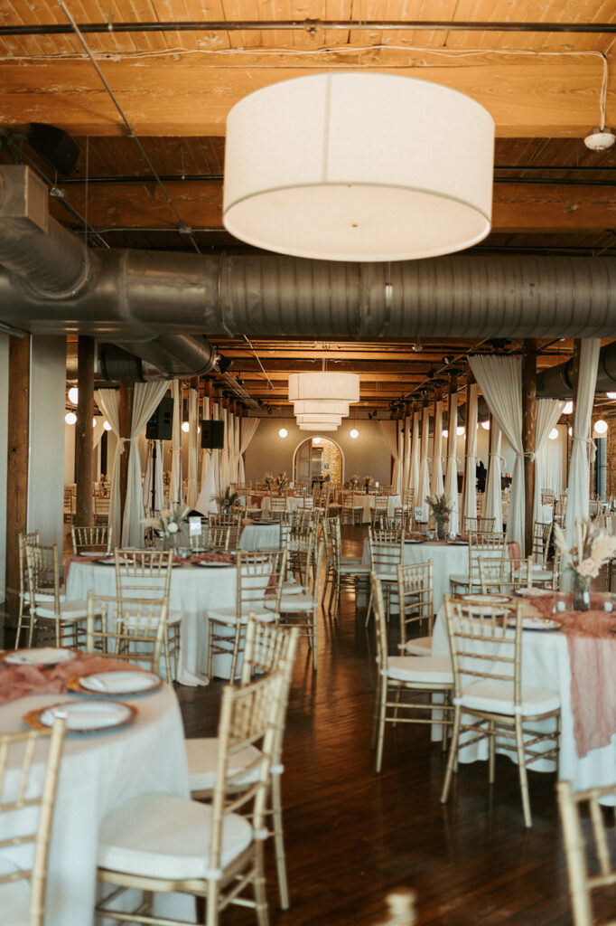 Congdon Yards Pine Room at the Loft large wedding reception layout