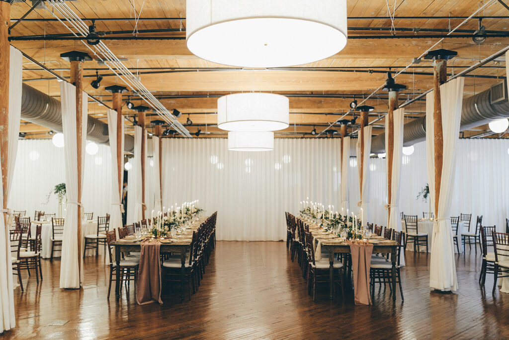 Congdon Yards Pine Room at the Loft modern wedding reception