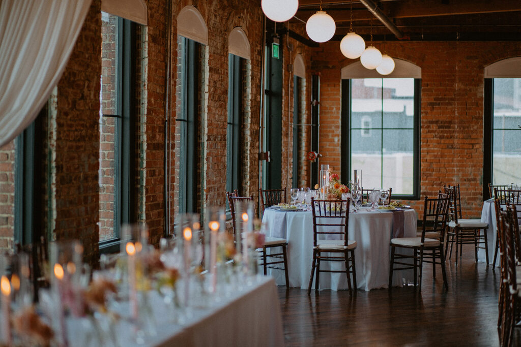 Congdon Yards Pine Room at the Loft moody lighting candles on tables