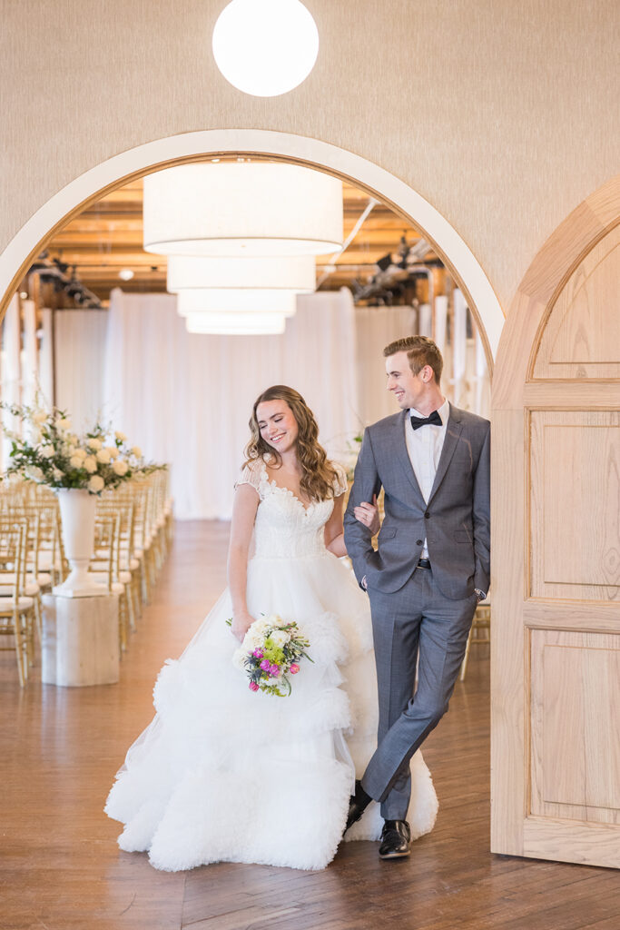 Congdon Yards Pine Room at the Loft wedding couple posing