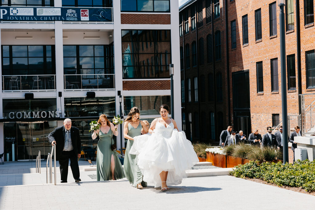 congdon yards courtyard bridal party walking