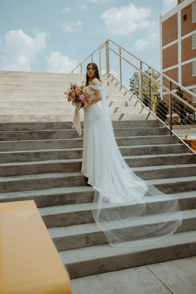 congdon yards courtyard bride on stairs