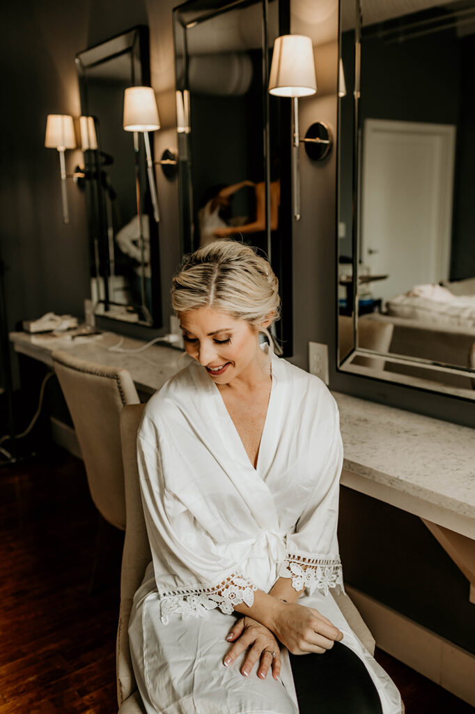 congdon yards luxe suite bride wearing robe