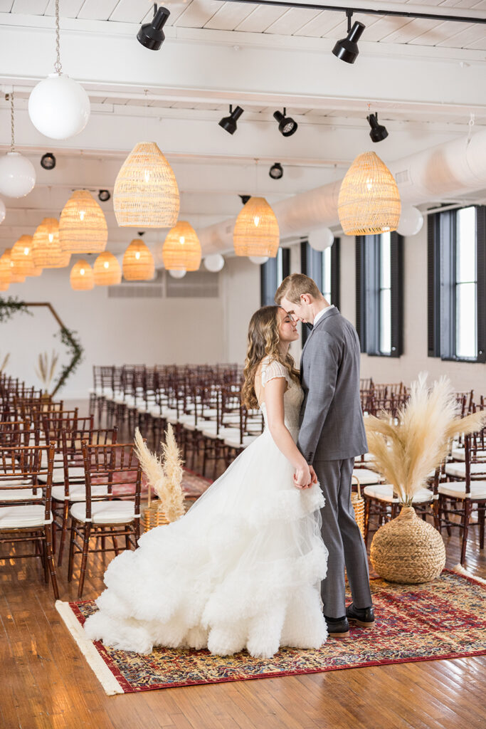 congdon yards silk room at the loft bride and groom eyes closed