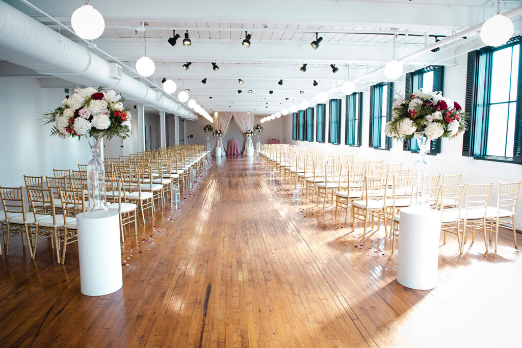 congdon yards silk room at the loft modern wedding ceremony