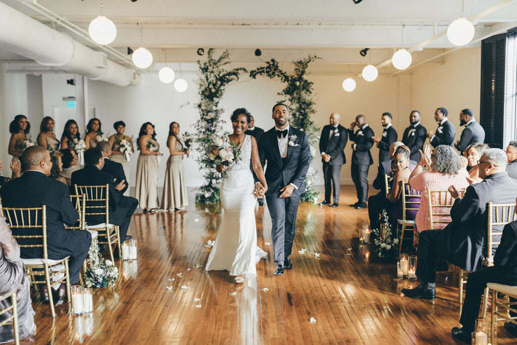 congdon yards silk room at the loft wedding ceremony exit