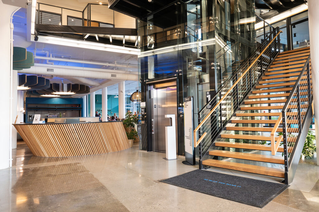 congdon yards the commons reception area and stairs